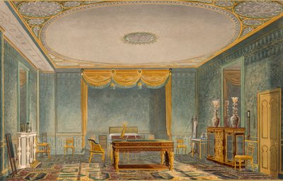 Das Schlafzimmer des Königs, aus Ansichten des Royal Pavilion, Brighton von John Nash (1752-1835) 1826 von English School